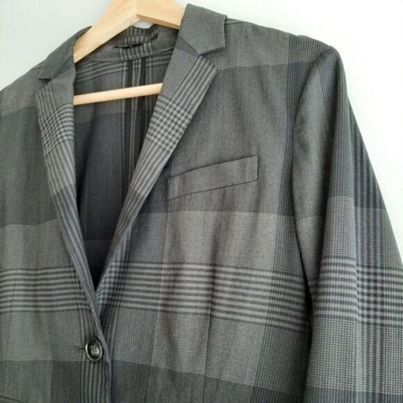 THEORY Zerena Wool & Cotton Blend Plaid Blazer Jacket Sz 8 - Picture 6 of 10